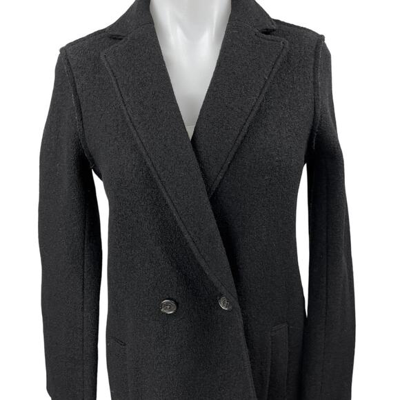 J.Crew Women's Black 100% Wool Long Sleeve Double Breasted Trench Coat Jacket 00 - Picture 3 of 5